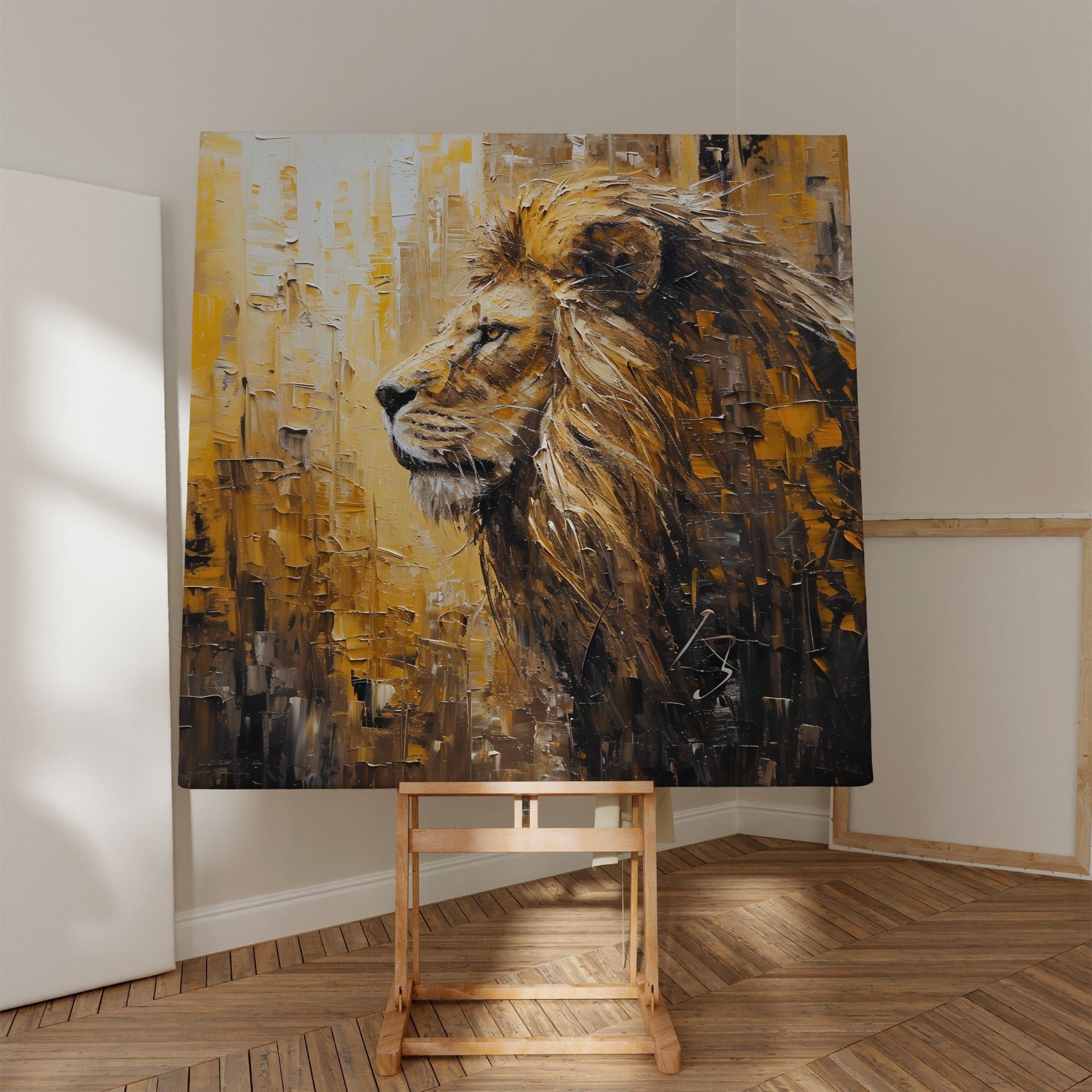 Golden Pride Abstract Lion Modern Wildlife Interactive Wall Art