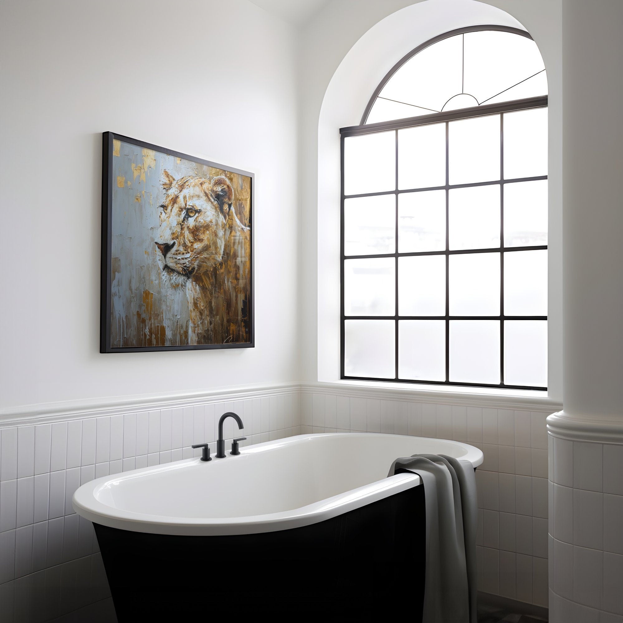 The Golden Queen: Majestic Lioness Abstract | Modern Farmhouse & Temporal Impressionist Art