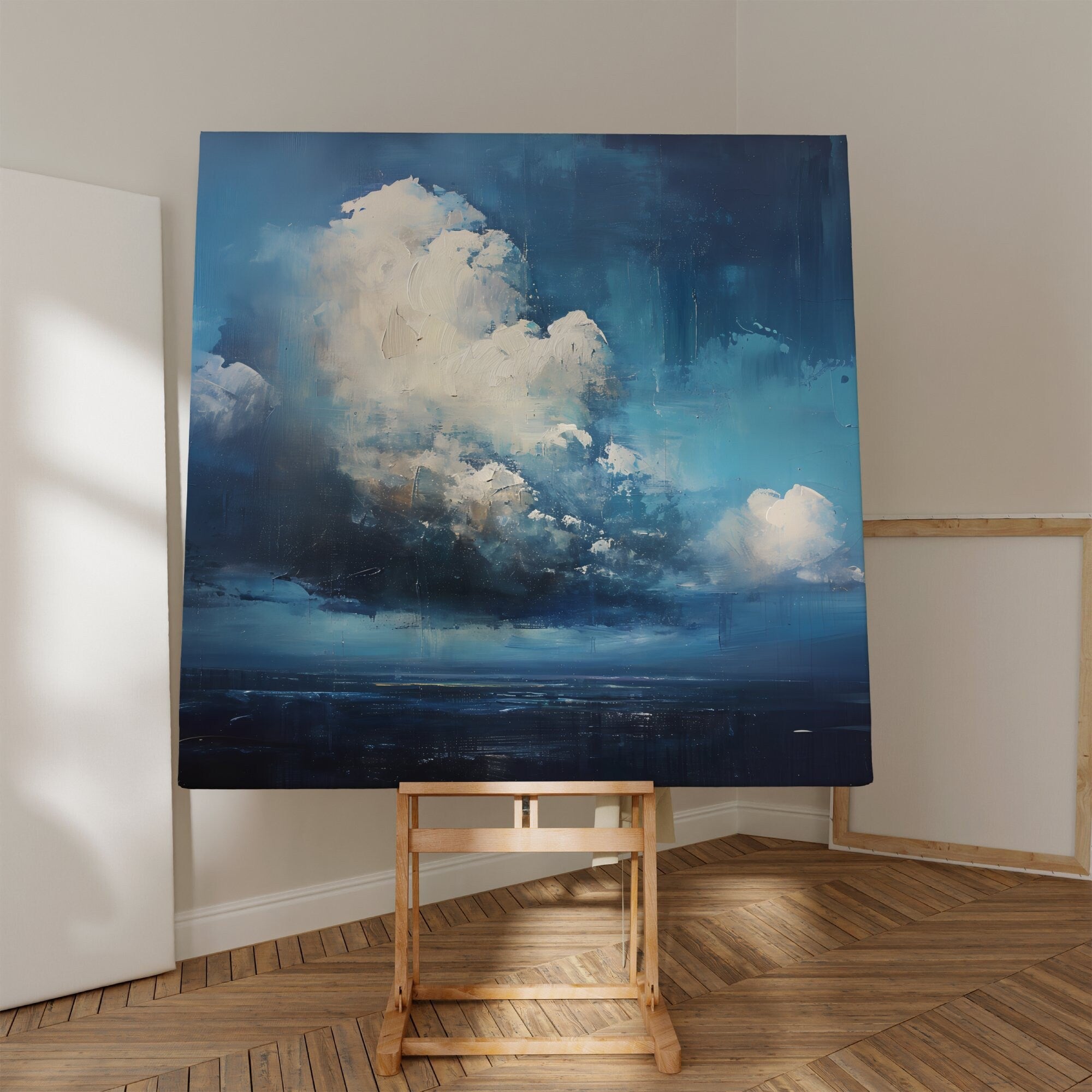 Solitude in the Skies Deep Blue Lonely Cloud Interactive Wall Art