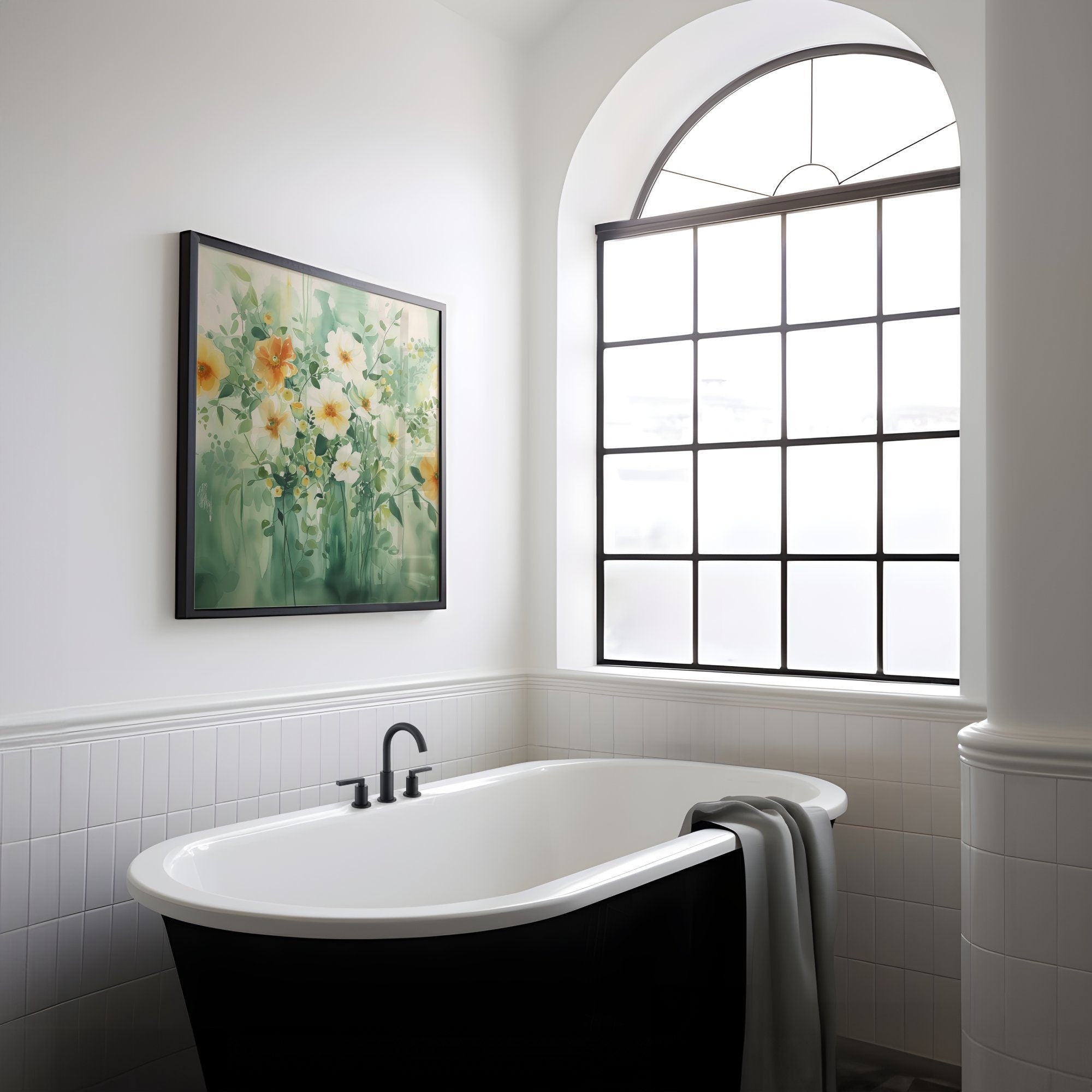 Verdant Bloom: Green & White Abstract Floral Watercolor | Serene & Elegant Botanical Wall Art