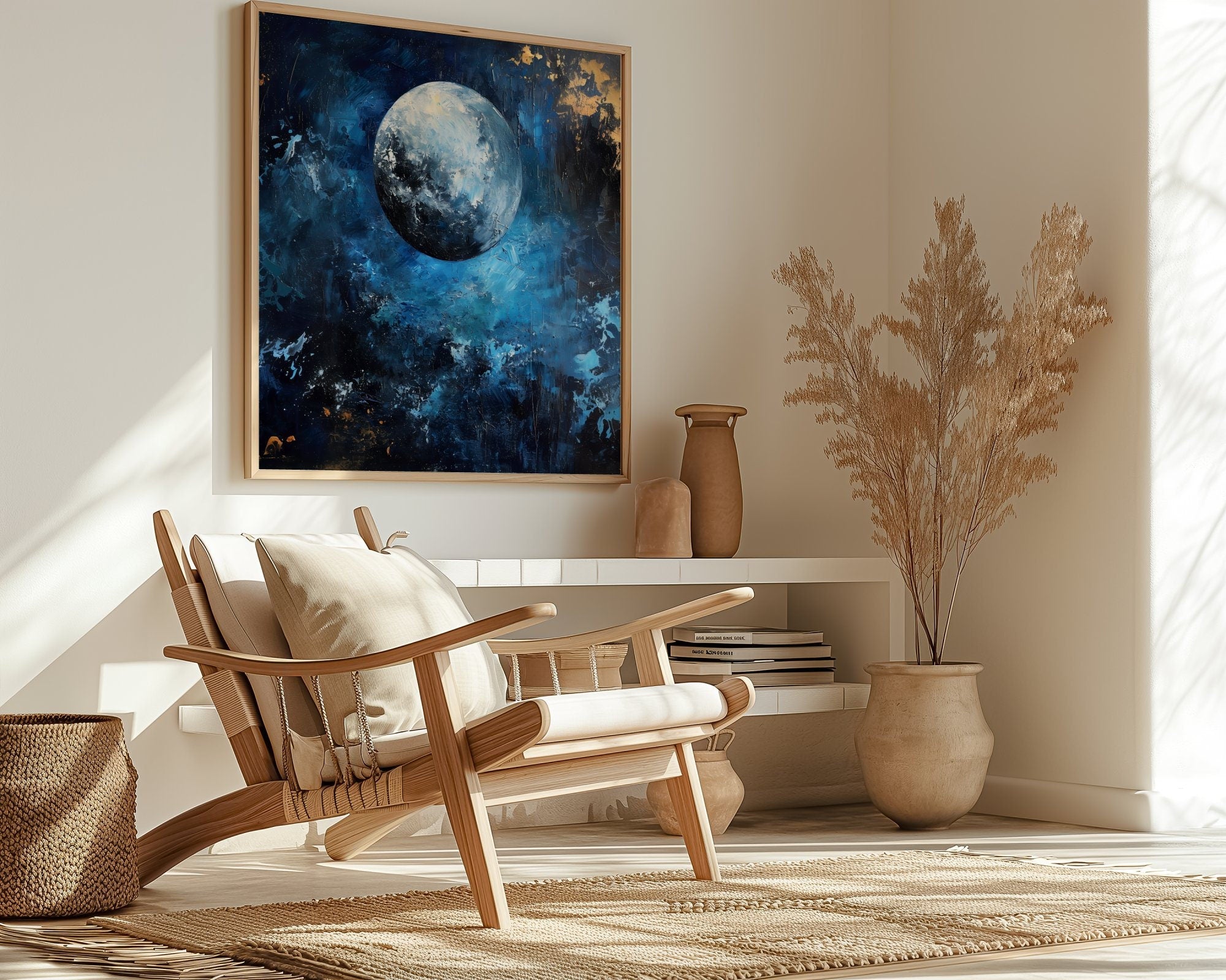 Moonlit Serenity Hand-Painted Moon & Night Sky Interactive Wall Art