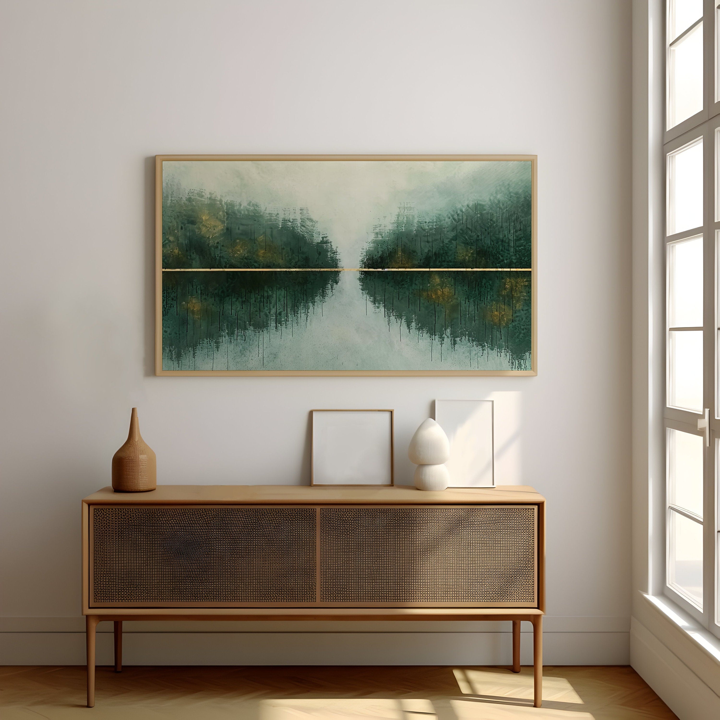 Horizon of Gold Abstract Landscape in Green and Gold Interactive Wall Art