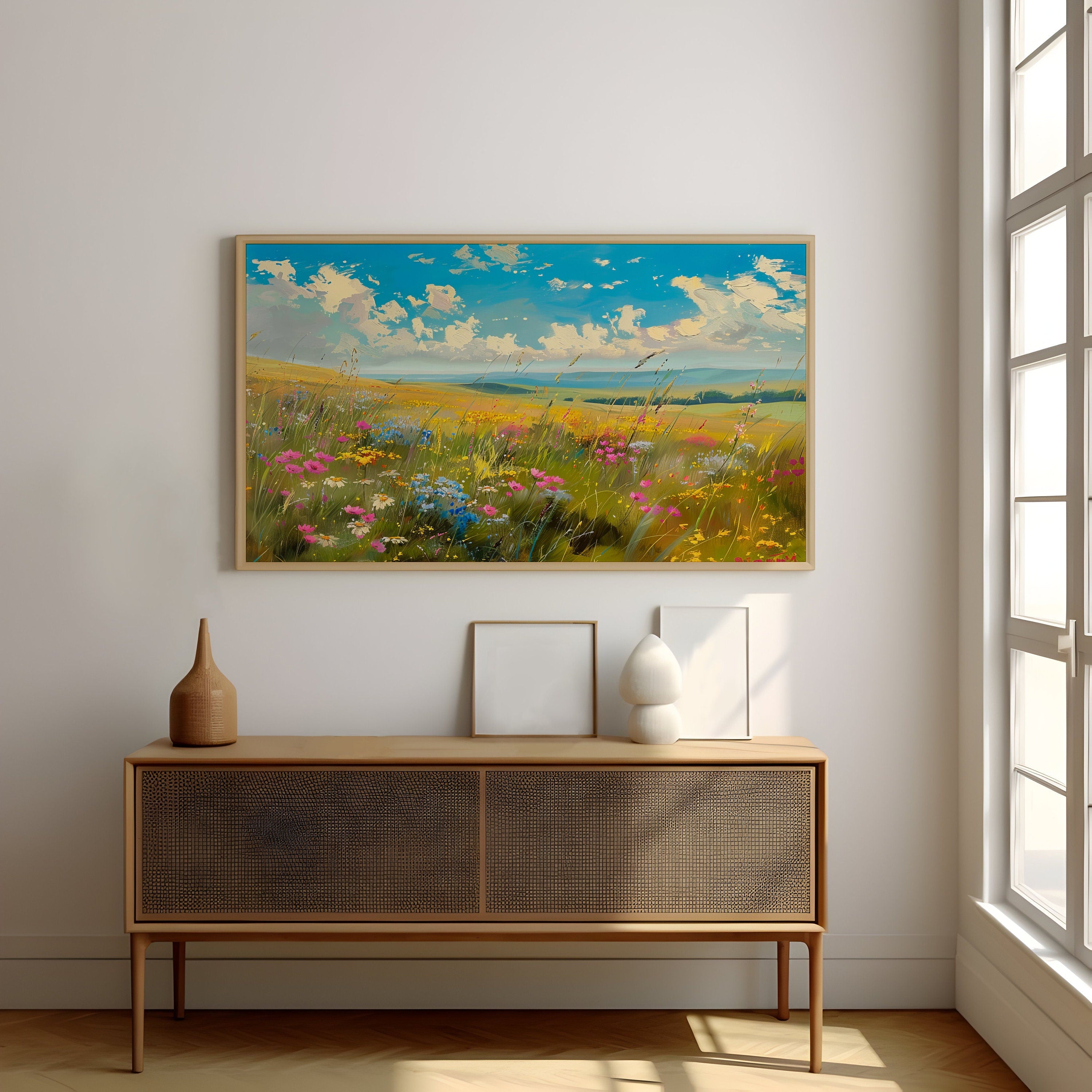 Blossoming Meadows Impressionistic Wildflower Field Interactive Wall Art