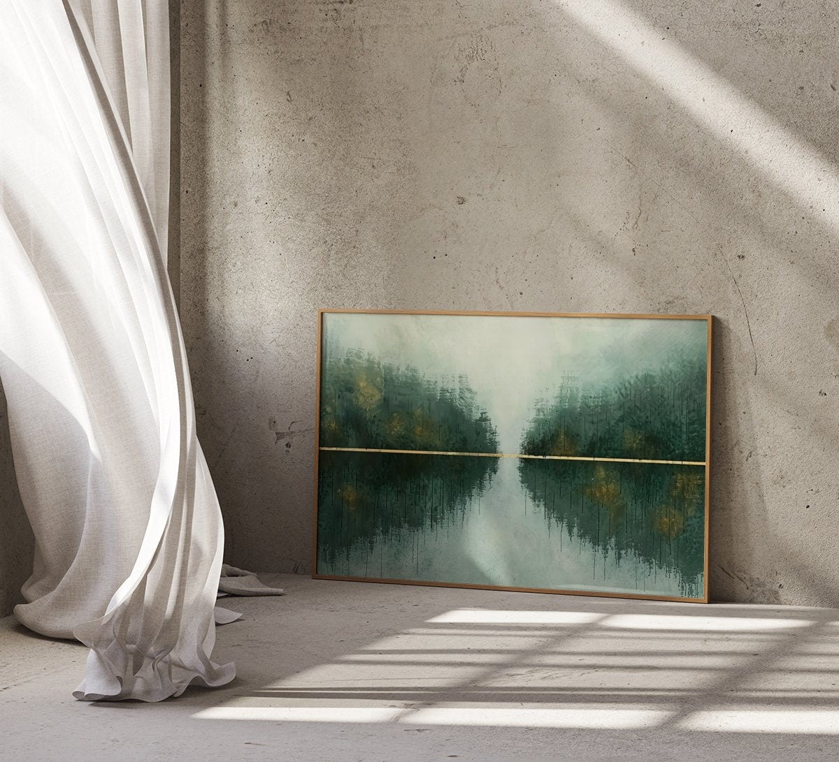 Horizon of Gold Abstract Landscape in Green and Gold Interactive Wall Art