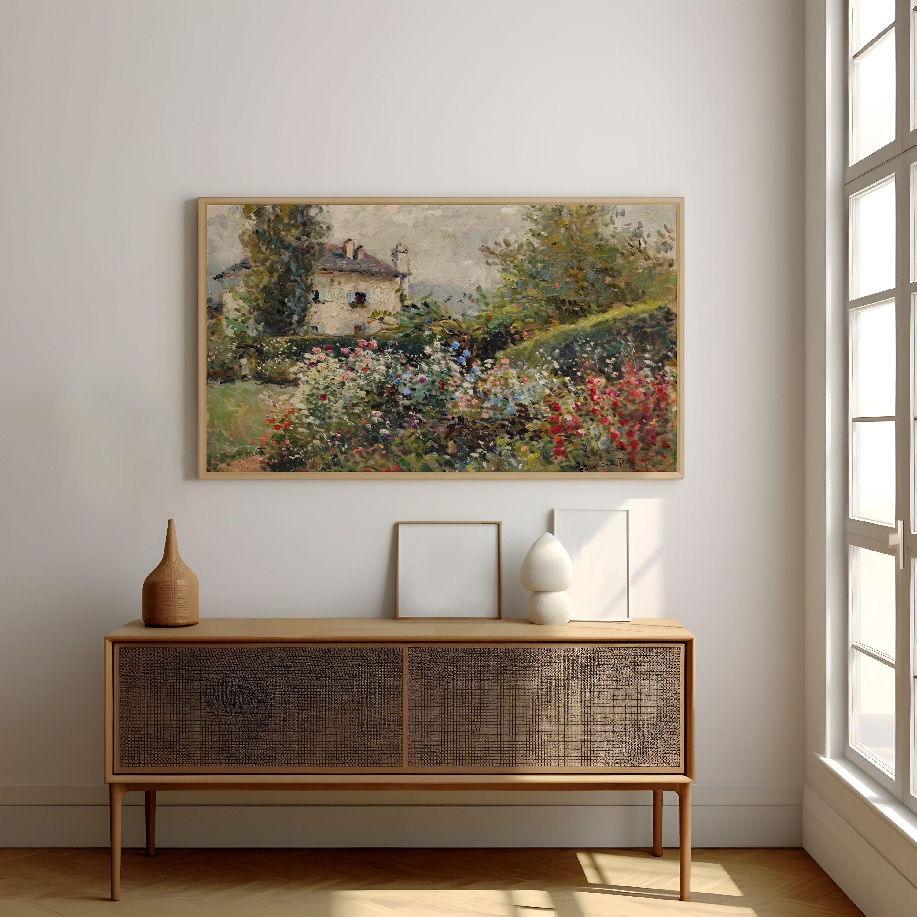 Blossoming Haven Impressionistic Cottage in Bloom Interactive Wall Art