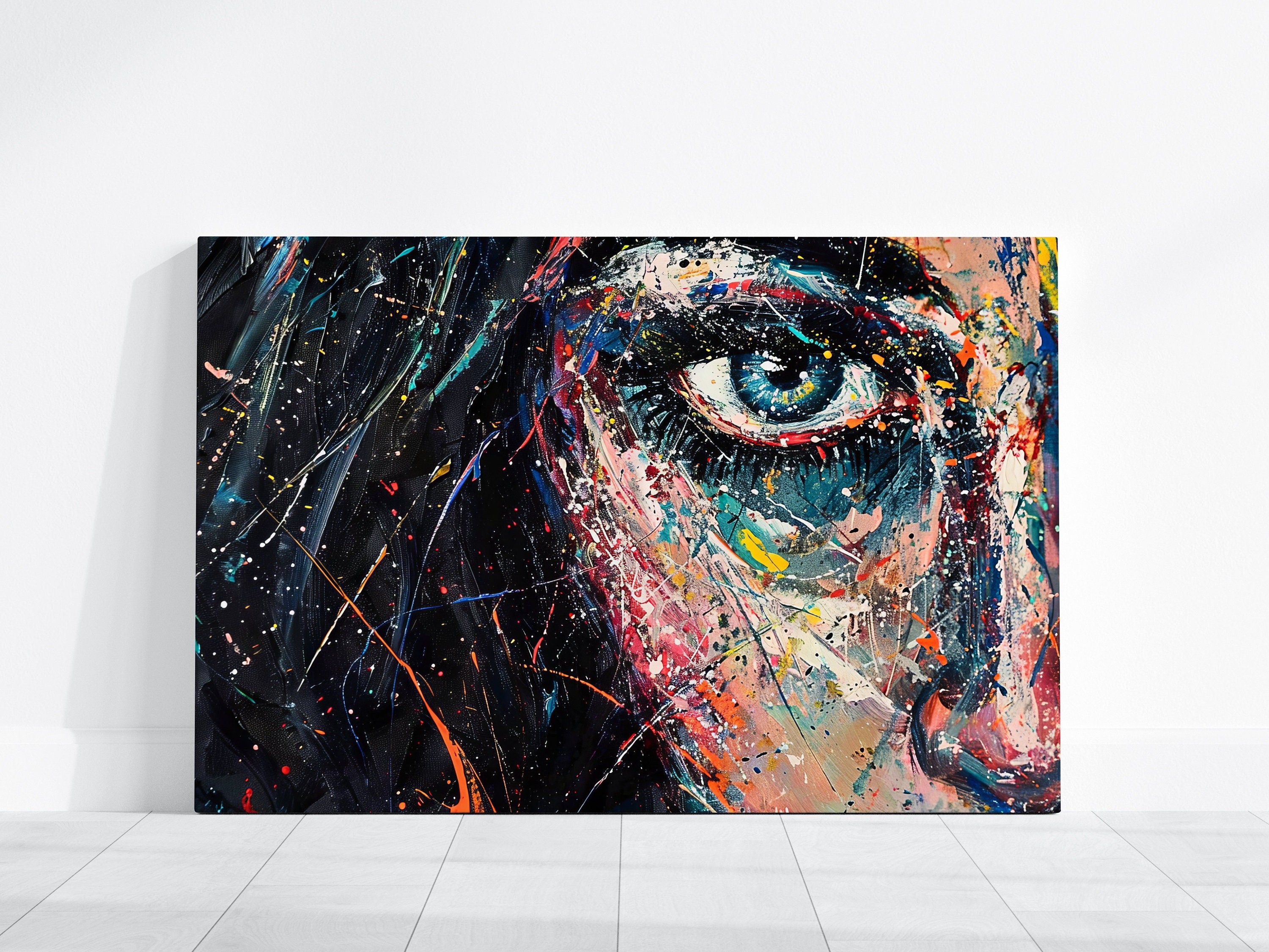 Expressive Gaze Colorful Impasto Oil Painting of a Woman's Eye Interactive Wall Art