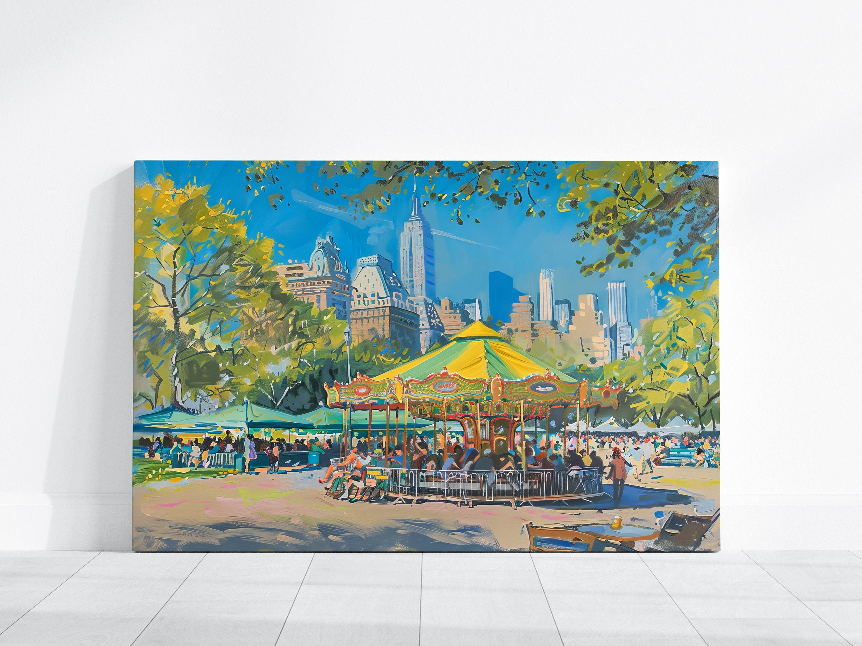 The Urban Carousel: Impressionist City Park Painting | Whimsical & Vibrant Wall Art