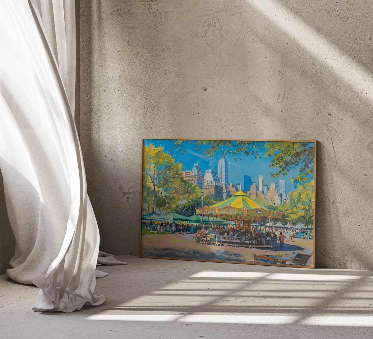 The Urban Carousel: Impressionist City Park Painting | Whimsical & Vibrant Wall Art
