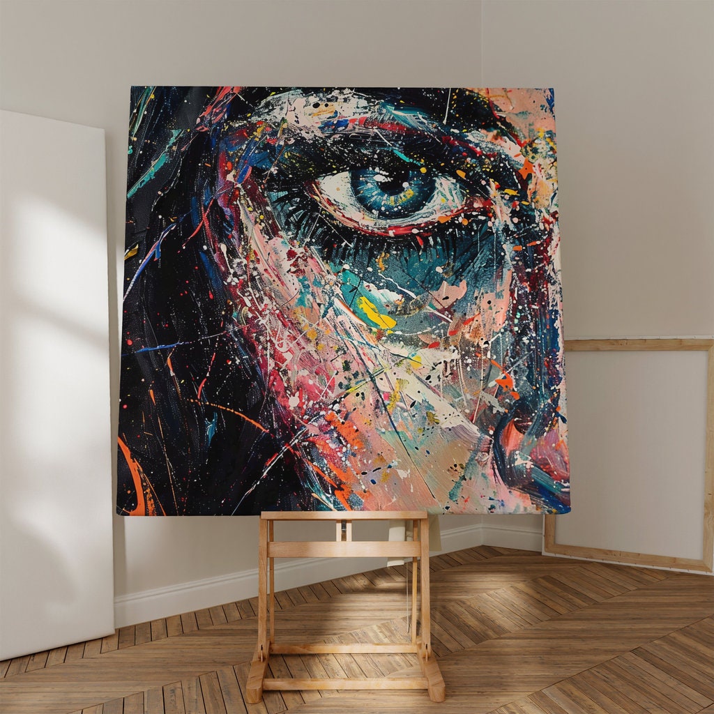 Expressive Gaze Colorful Impasto Oil Painting of a Woman's Eye Interactive Wall Art