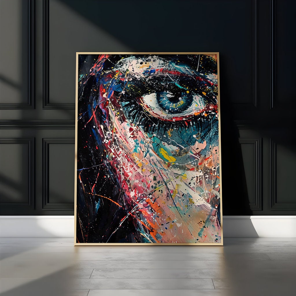 Expressive Gaze Colorful Impasto Oil Painting of a Woman's Eye Interactive Wall Art