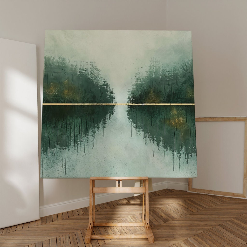 Horizon of Gold Abstract Landscape in Green and Gold Interactive Wall Art