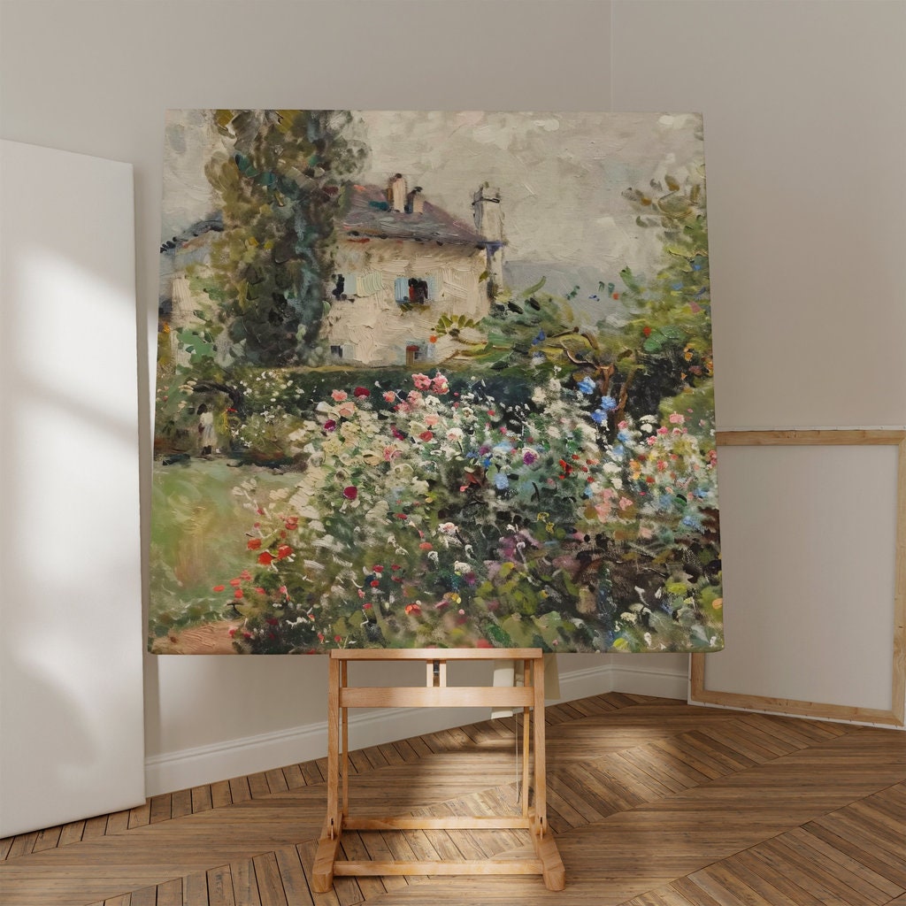 Blossoming Haven: Impressionist Cottage & Wildflower Garden | Serene & Charming Landscape Art