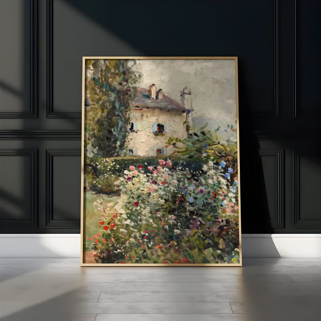 Blossoming Haven Impressionistic Cottage in Bloom Interactive Wall Art