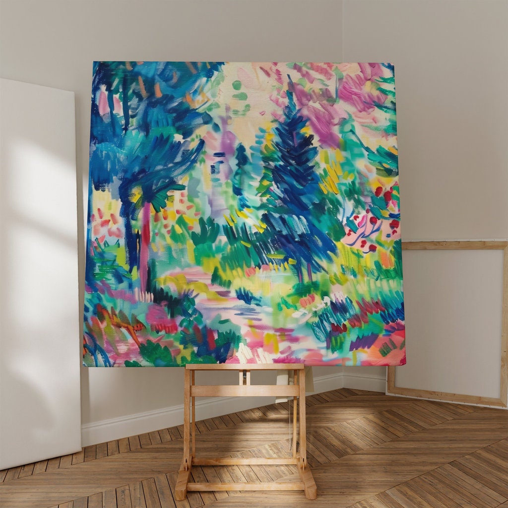 The Verdant Path: Impressionist Forest Landscape Art | Vibrant & Serene Wall Decor