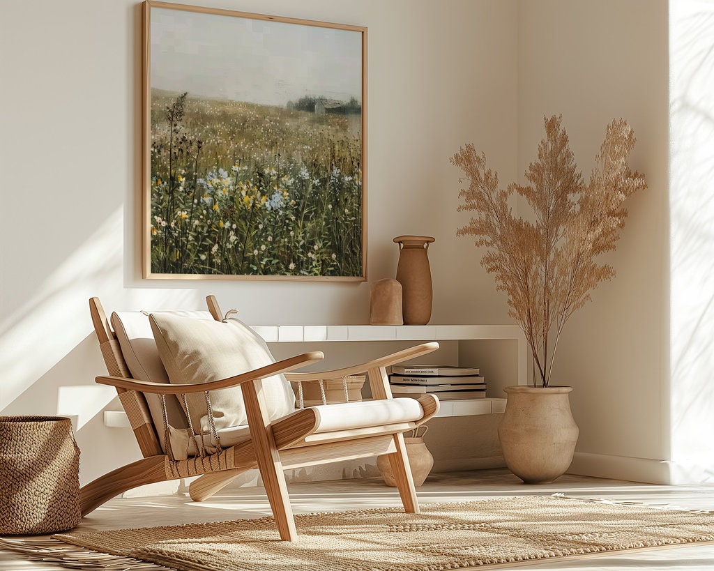 Whispers of Dawn: Impressionist Wildflower Field & Barn Art | Serene & Nostalgic Farmhouse Decor