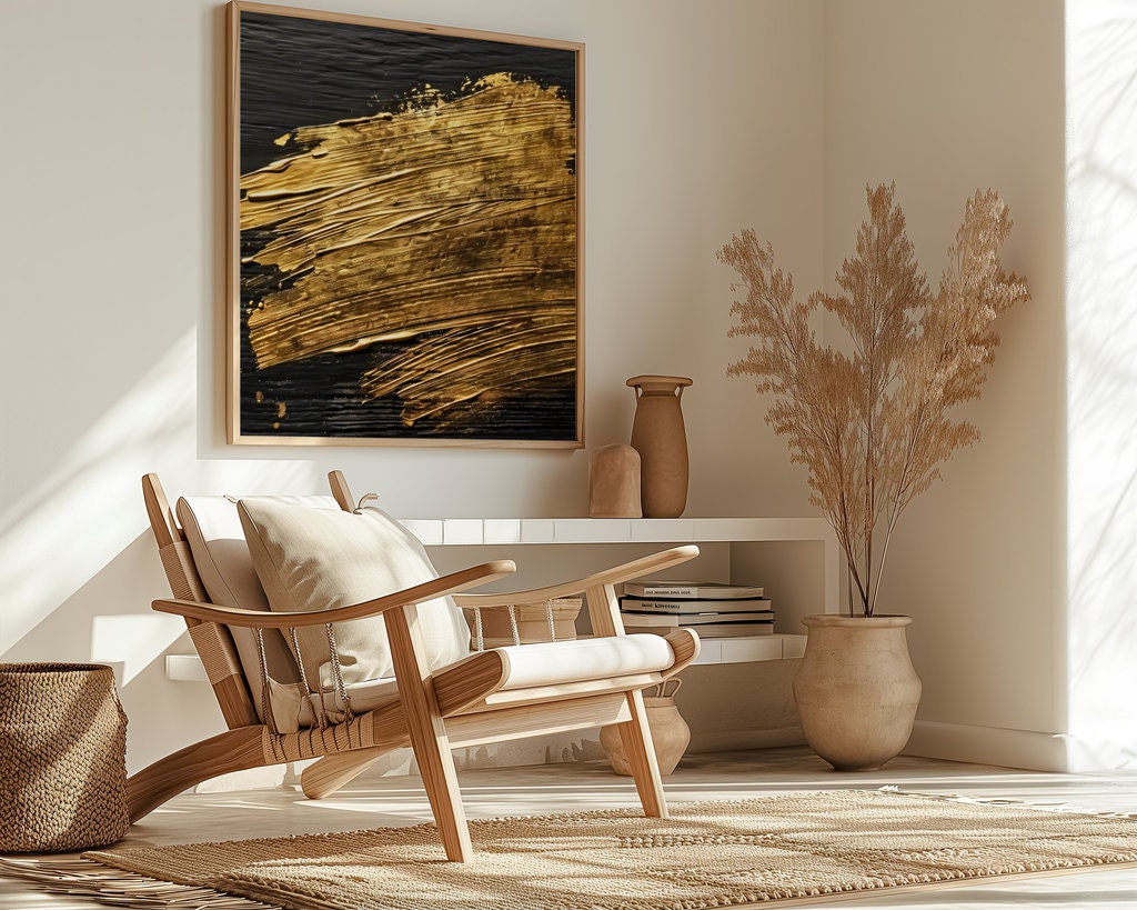 Golden Embrace Abstract Luxury on Black Interactive Wall Art