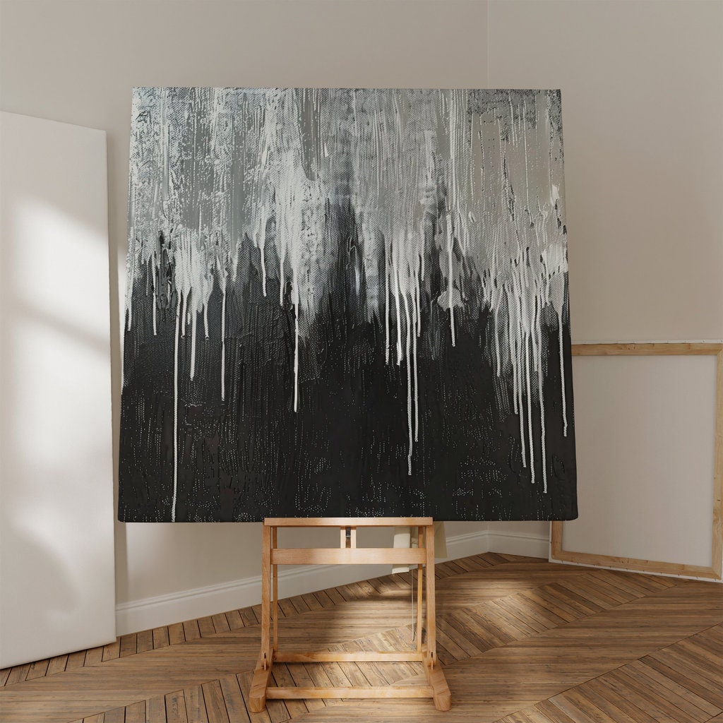 Abstract  black and white dripping Interactive Wall Art