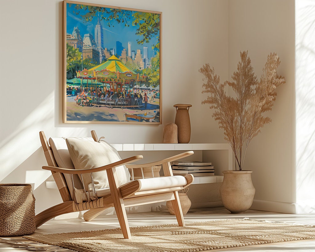 The Urban Carousel: Impressionist City Park Painting | Whimsical & Vibrant Wall Art