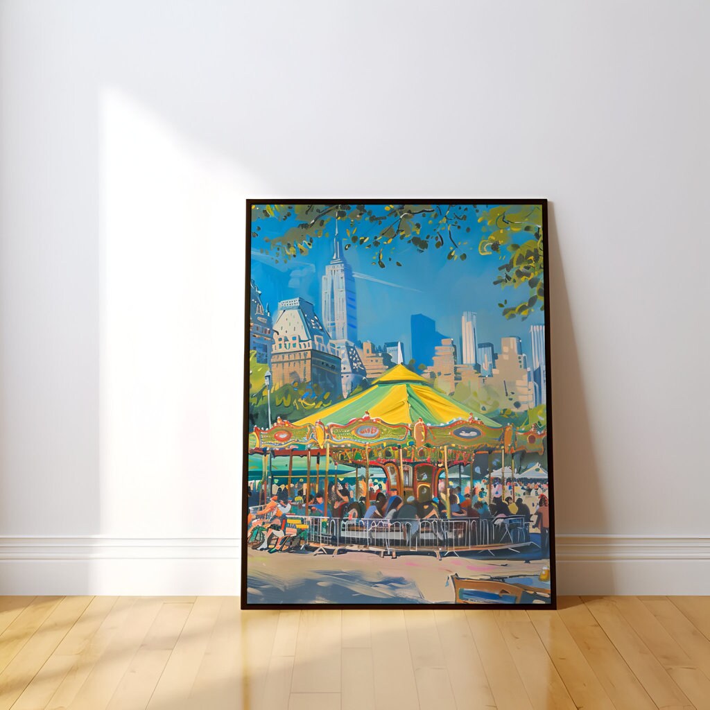 The Urban Carousel: Impressionist City Park Painting | Whimsical & Vibrant Wall Art