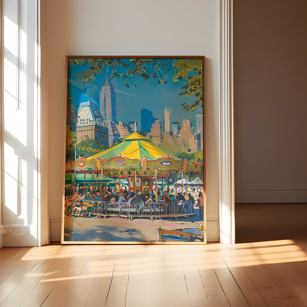 The Urban Carousel: Impressionist City Park Painting | Whimsical & Vibrant Wall Art