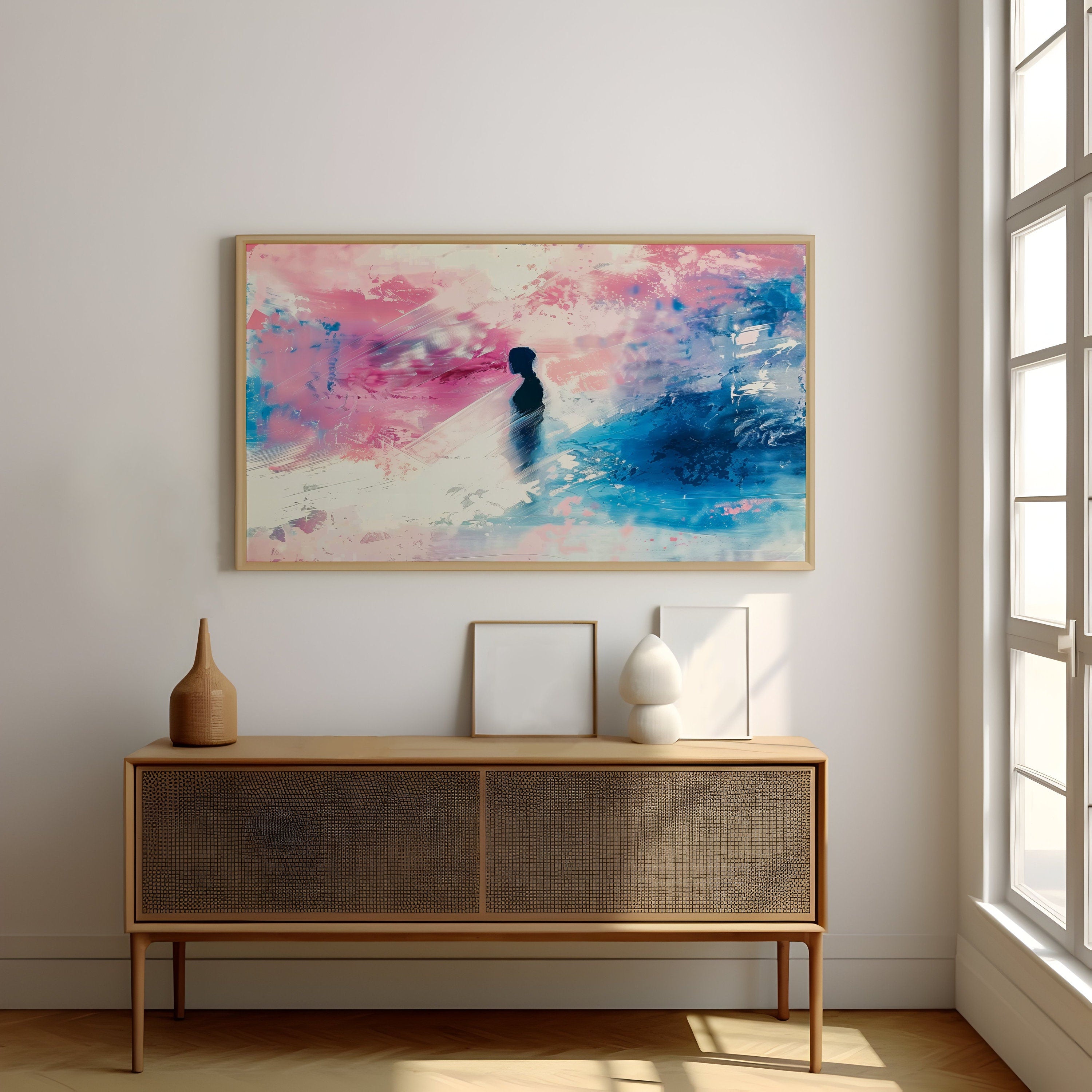 Fading Dreams: Silhouette in Abstract Watercolor Interactive Wall Art