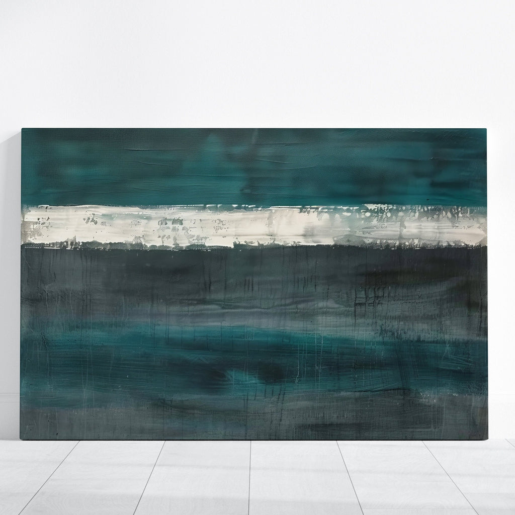 Divided Harmony Abstract Composition in Teal and Gray Interactive Wall Art