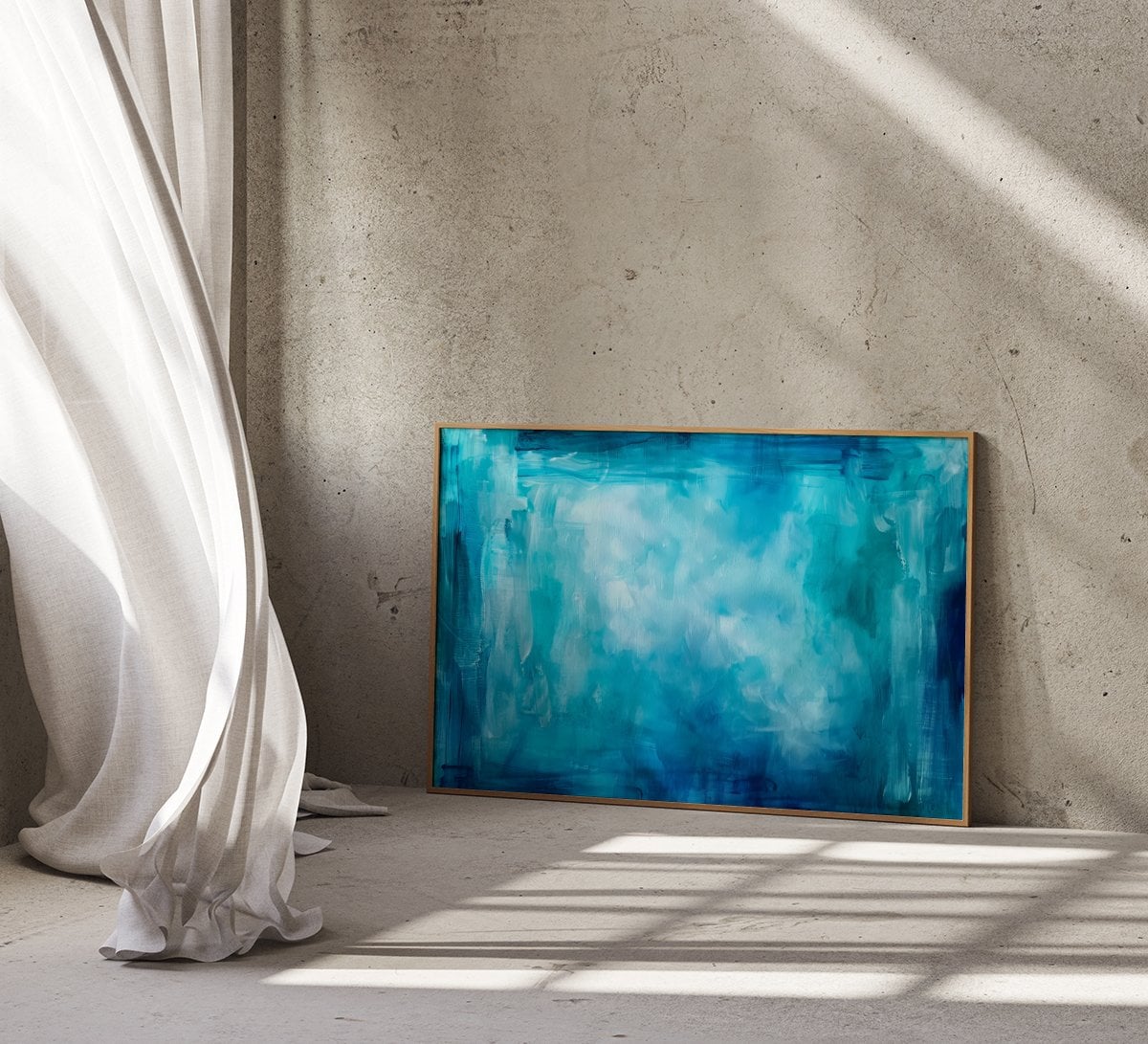 Oceanic Dreamscape: Abstract Blue Wave Art Print | Serene & Modern Framed Wall Decor