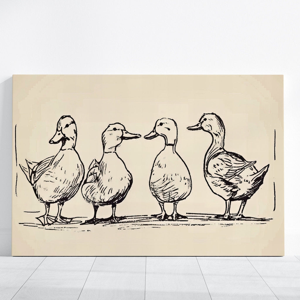 Quaint Quartet: Vintage Duck Sketch Print | Charming & Rustic Farmhouse Wall Decor