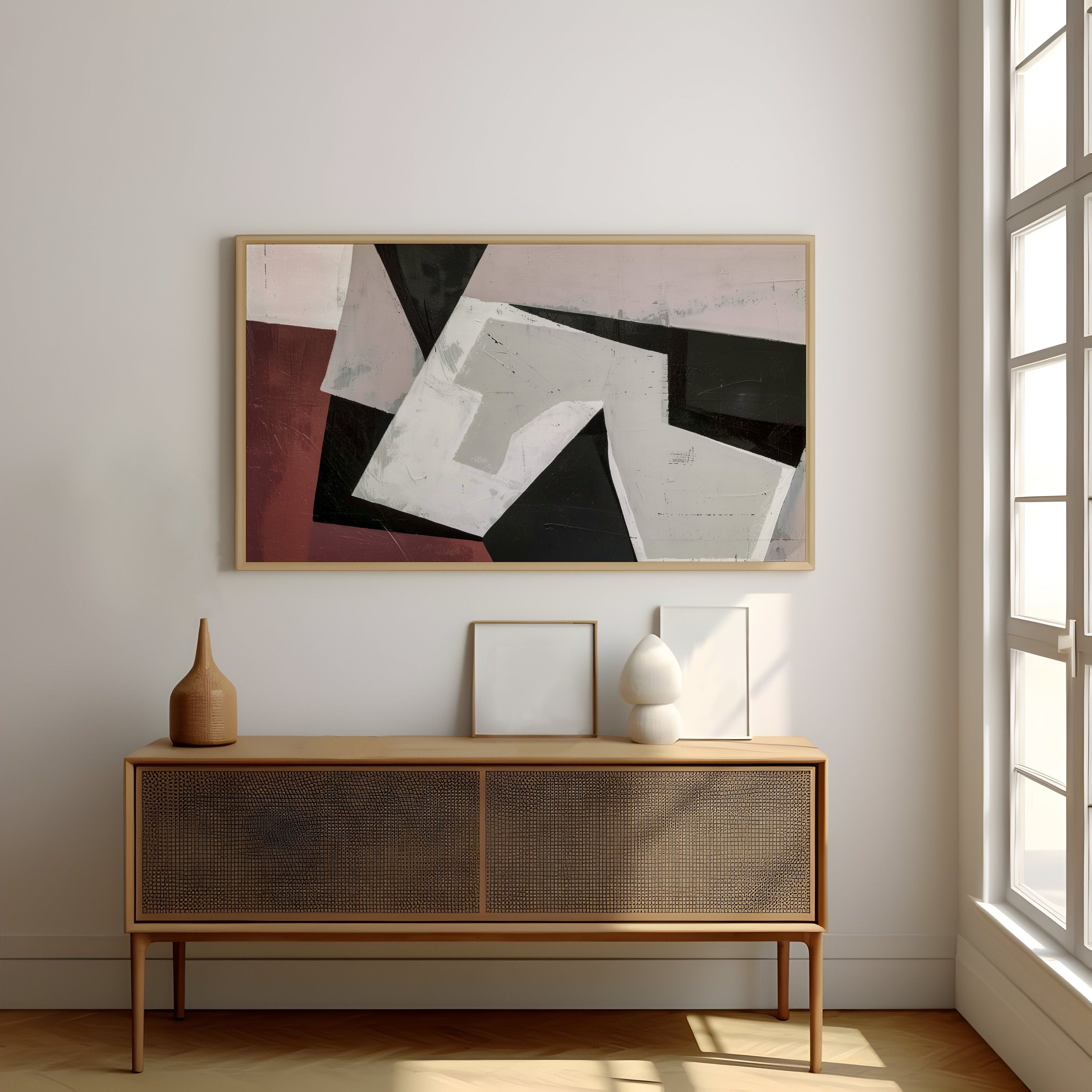 Monochrome Dynamics: Modern Red, Black & White Abstract Art | Geometric Wall Decor