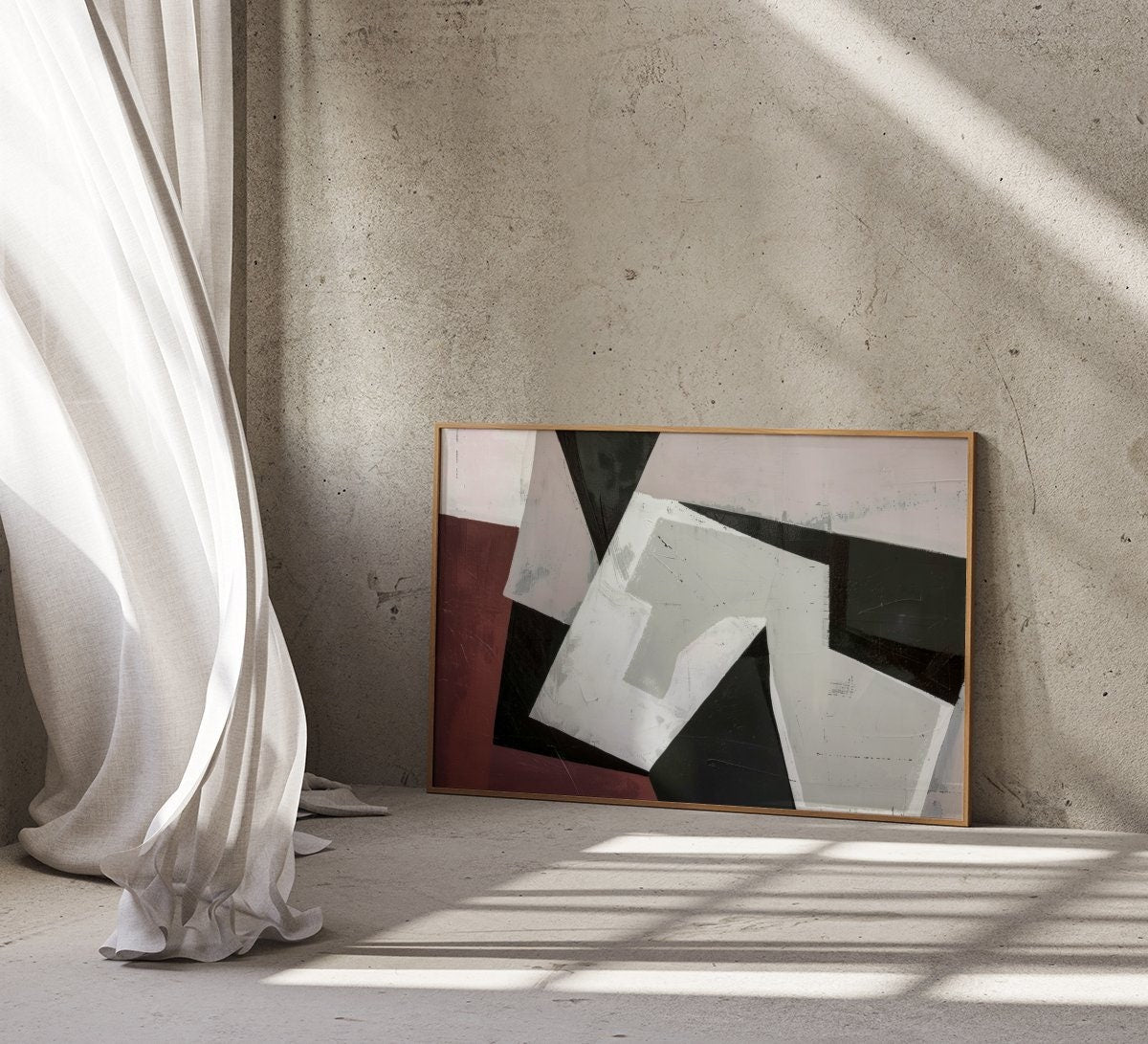 Monochrome Dynamics: Modern Red, Black & White Abstract Art | Geometric Wall Decor