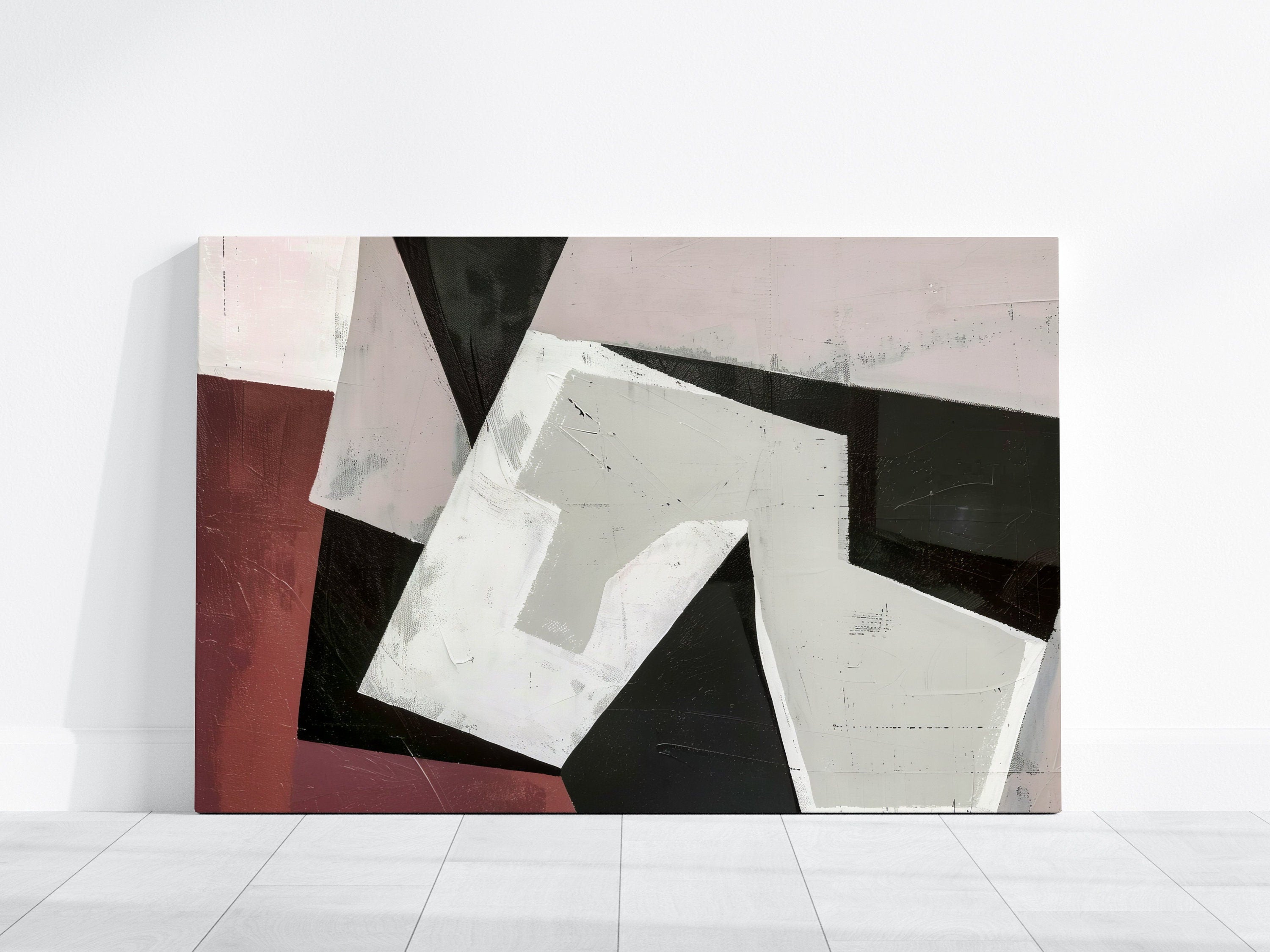 Monochrome Dynamics: Modern Red, Black & White Abstract Art | Geometric Wall Decor