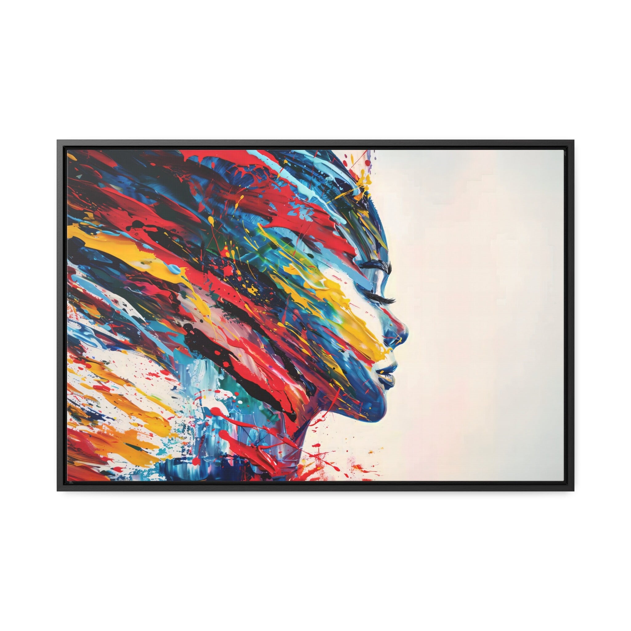 Vibrant Abstract Face Expressive Brushstrokes and Splatters Interactive Wall Art