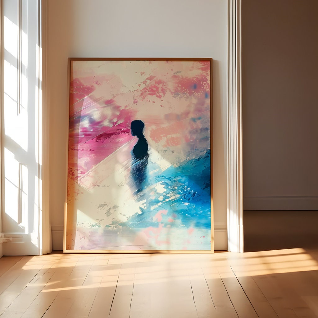 Fading Dreams: Silhouette in Abstract Watercolor Interactive Wall Art