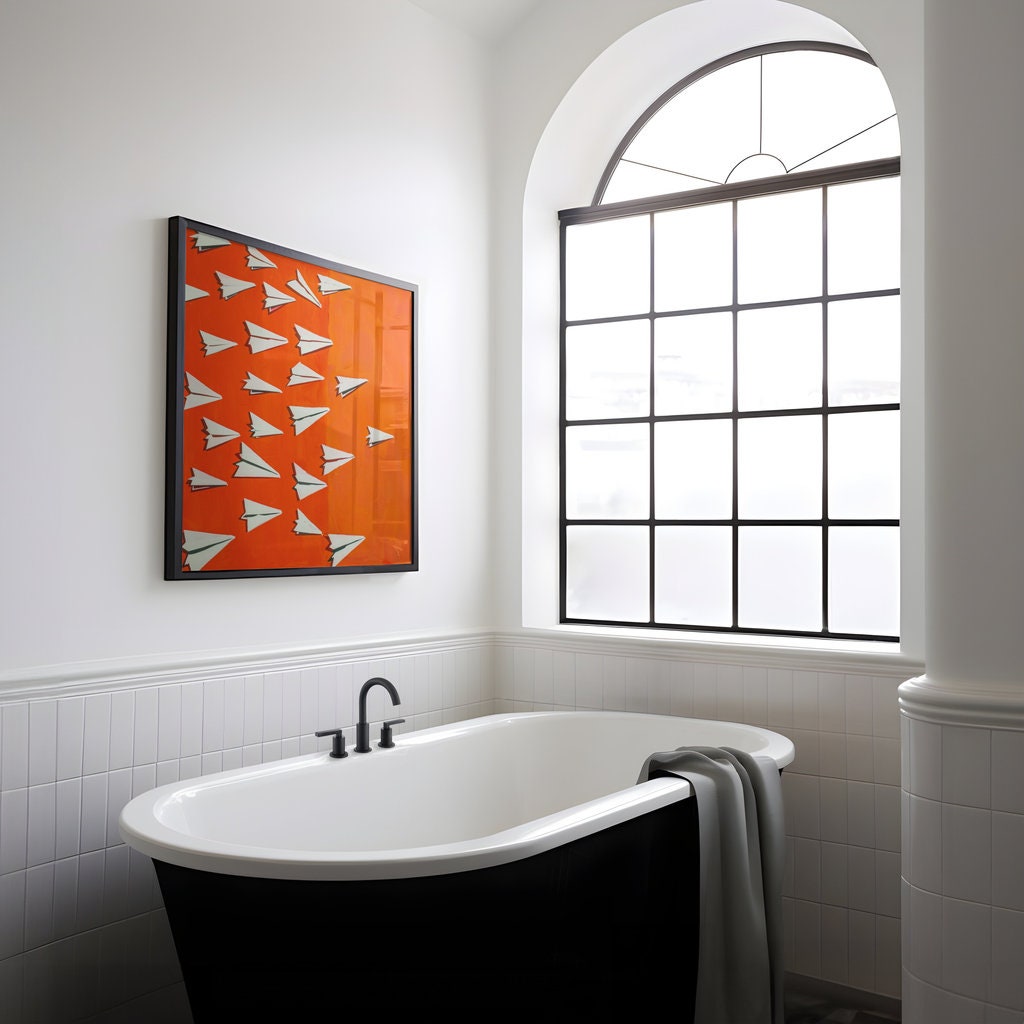 The Fleet: Playful Paper Airplane Art on Vibrant Orange | Modern & Inspirational Wall Decor