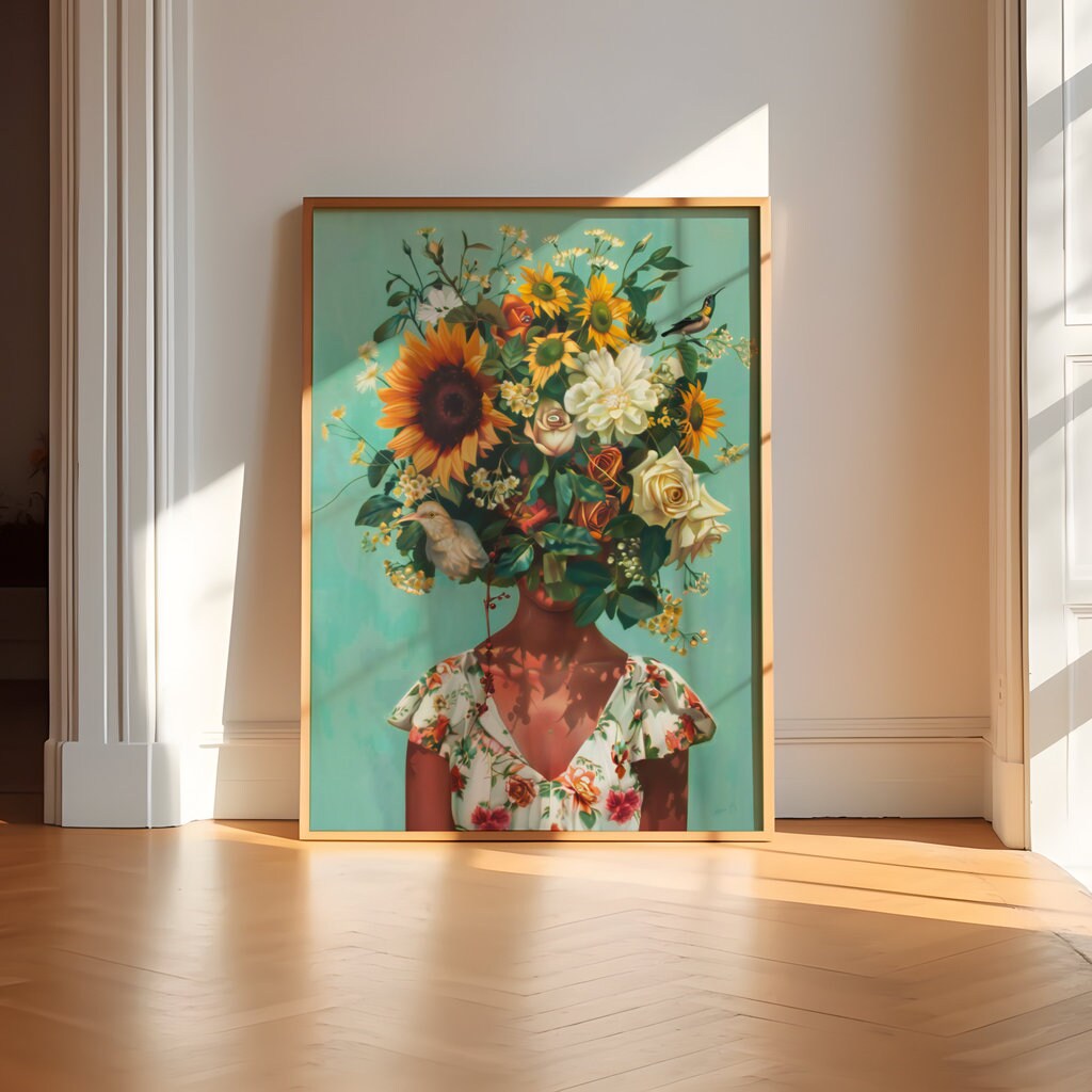 The Secret Garden: Surreal Floral Head Portrait | Modern & Mysterious Wall Art