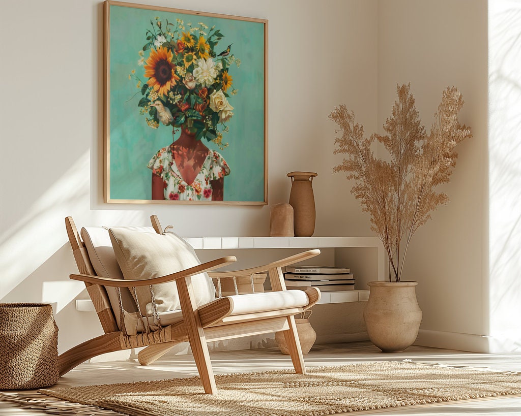 The Secret Garden: Surreal Floral Head Portrait | Modern & Mysterious Wall Art