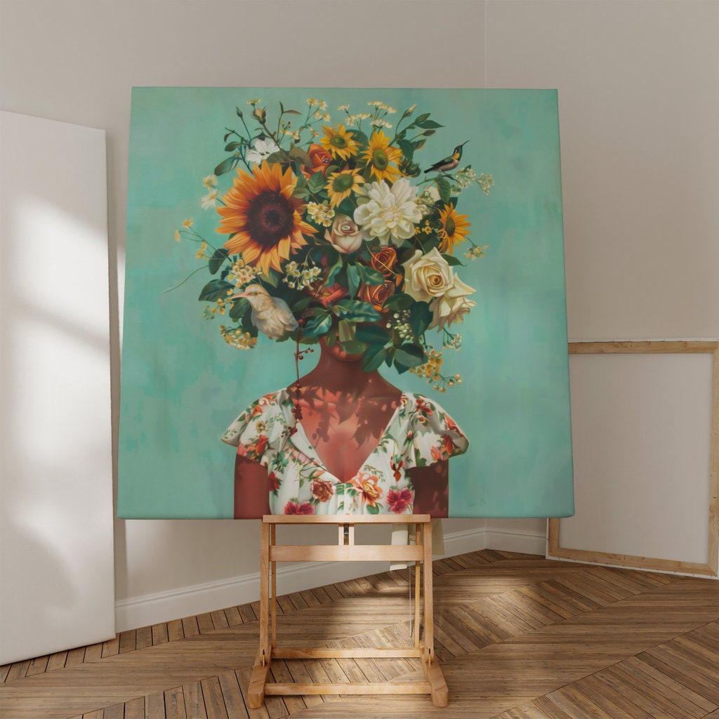 The Secret Garden: Surreal Floral Head Portrait | Modern & Mysterious Wall Art