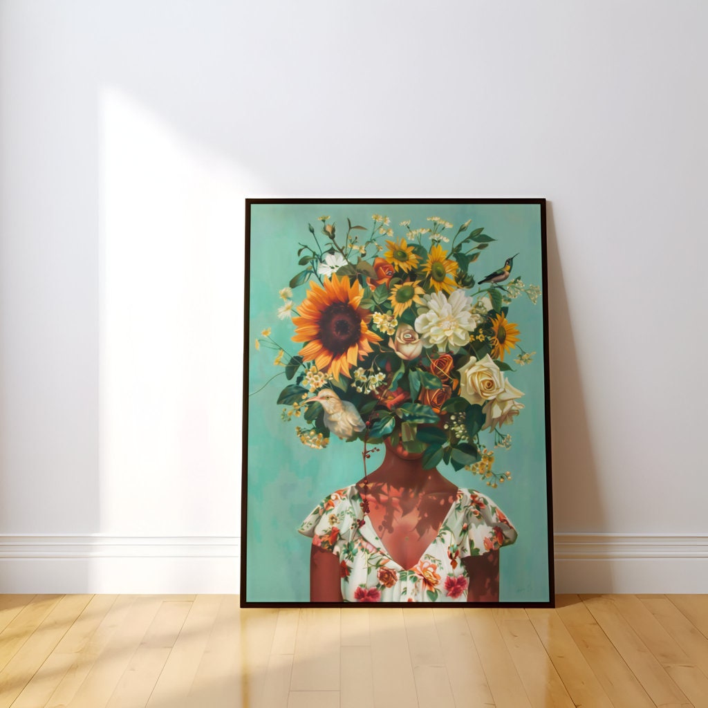 The Secret Garden: Surreal Floral Head Portrait | Modern & Mysterious Wall Art