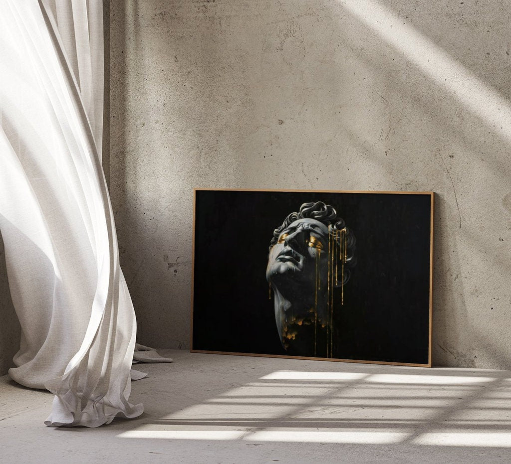 Surreal Portrait of with Glowing Gold Eyes Cinematic Lighting Interactive Wall Art