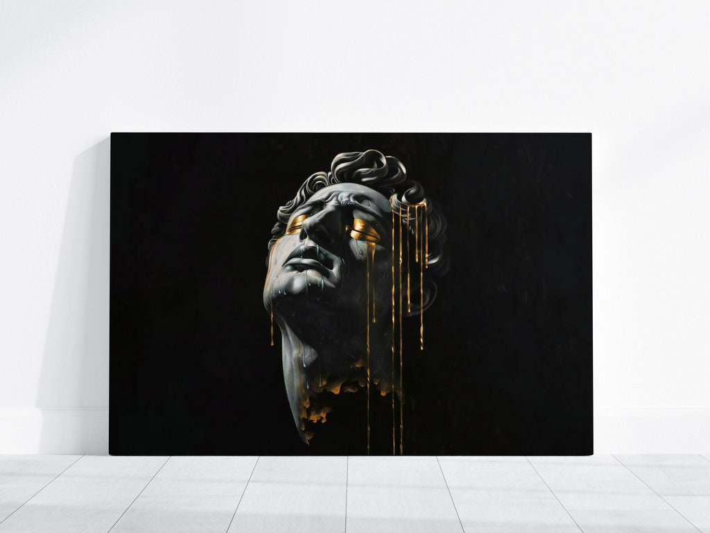 Surreal Portrait of with Glowing Gold Eyes Cinematic Lighting Interactive Wall Art