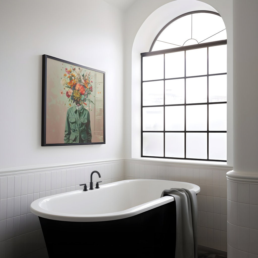 The Blooming Mind: Surreal Flower Head Portrait | Whimsical & Modern Wall Art
