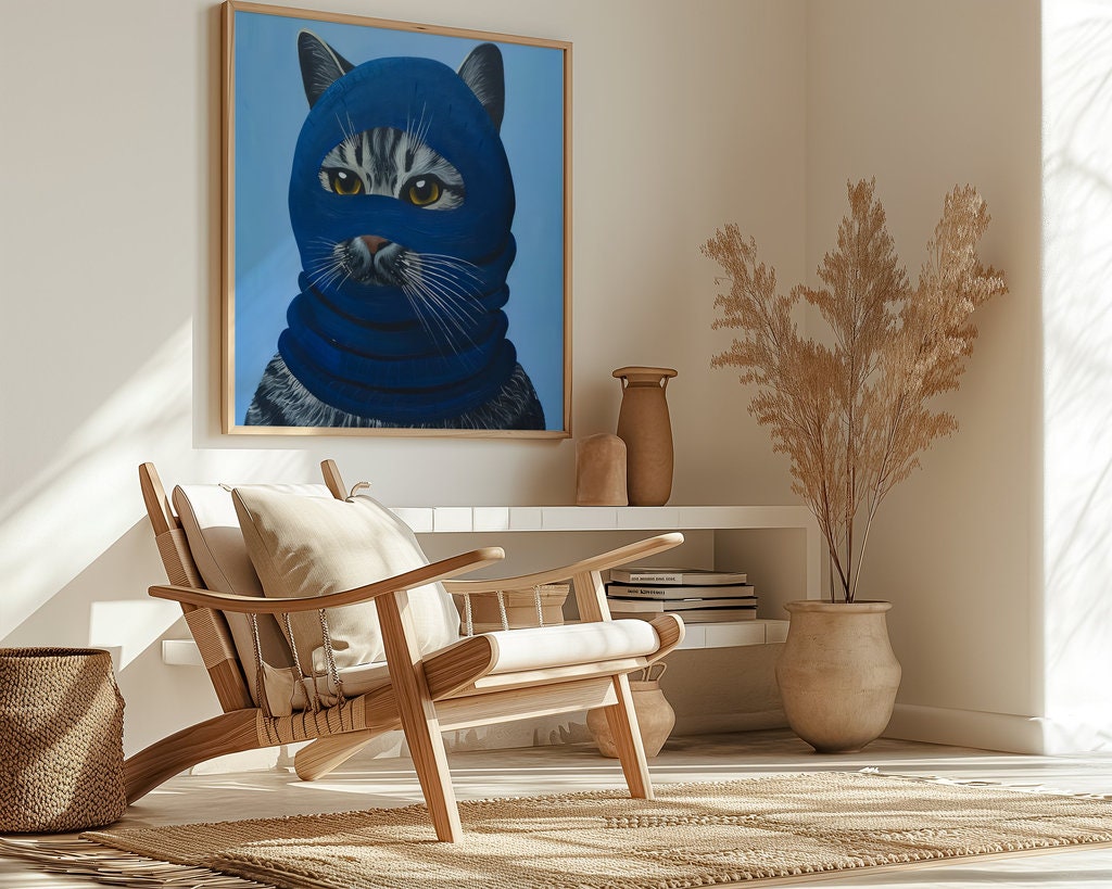 Masked Majesty Cat Minimalist Art Interactive Wall Art