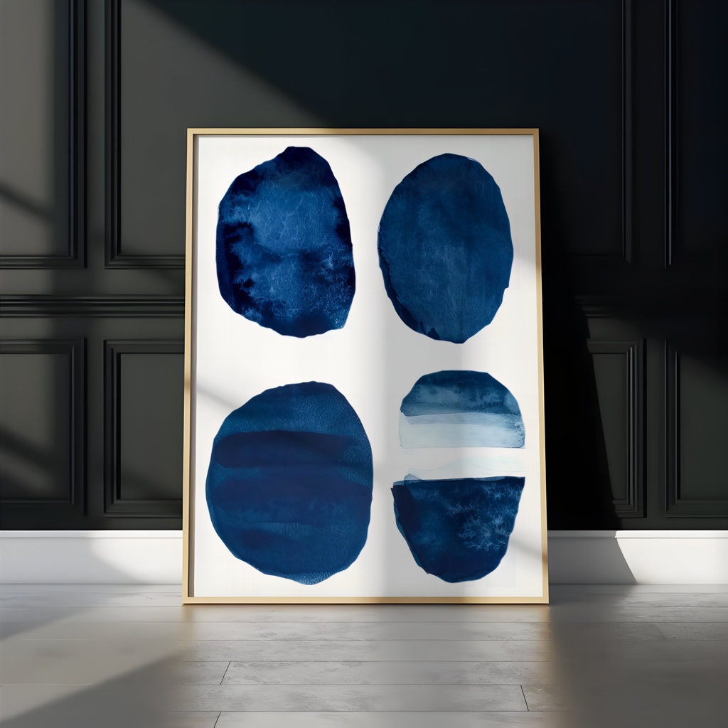 Indigo Harmony: Seven Circles Minimalist Watercolor | Modern & Serene Blue Abstract Art