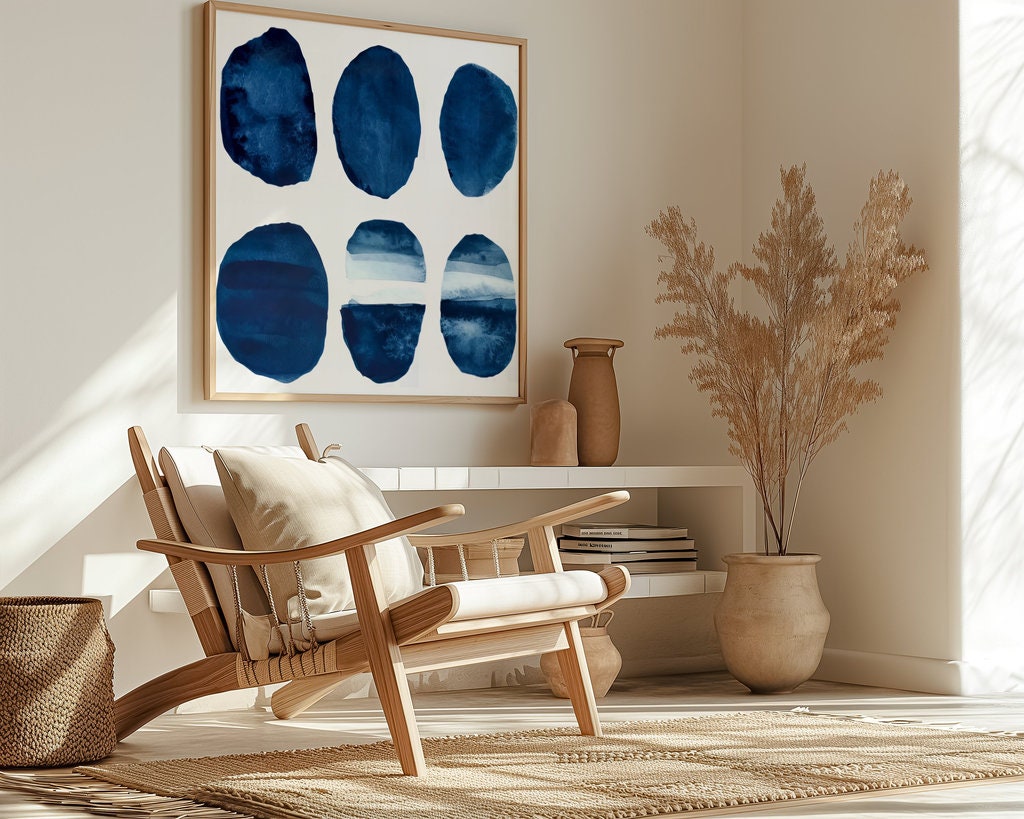 Indigo Harmony: Seven Circles Minimalist Watercolor | Modern & Serene Blue Abstract Art