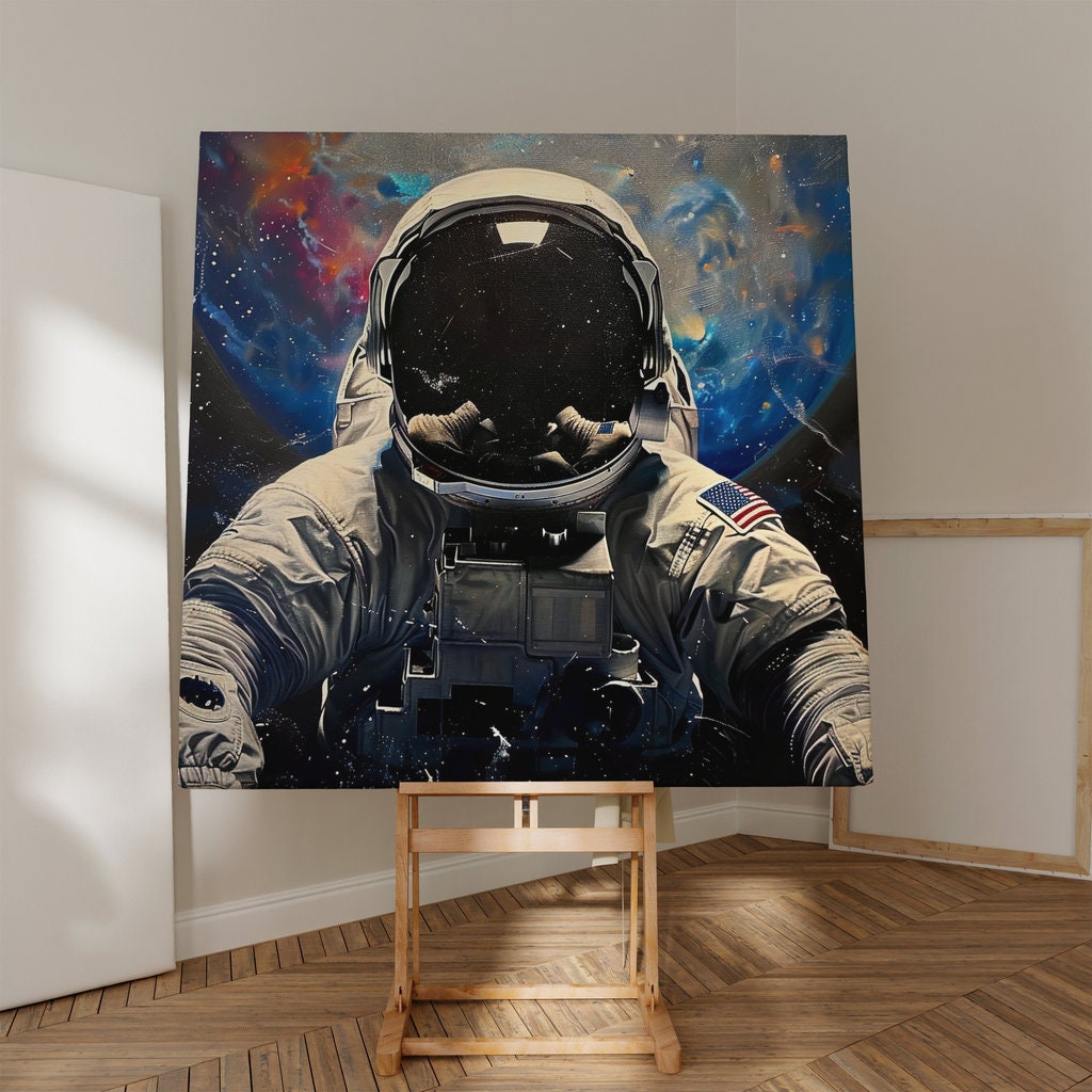 Cosmic Explorer Astronaut Against Colorful Space Interactive Wall Artt