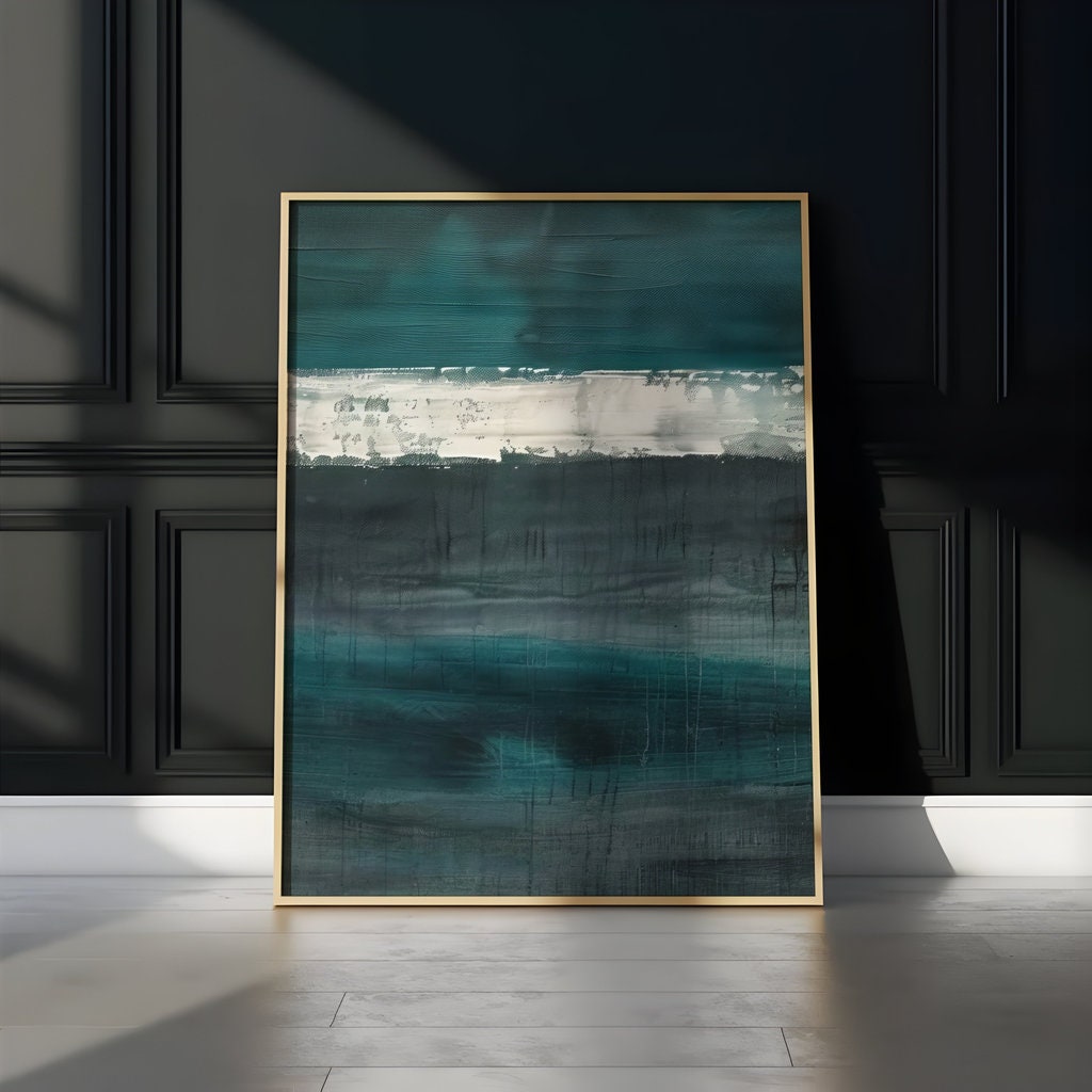 Divided Harmony Abstract Composition in Teal and Gray Interactive Wall Art