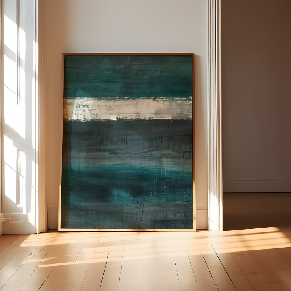 Divided Harmony Abstract Composition in Teal and Gray Interactive Wall Art