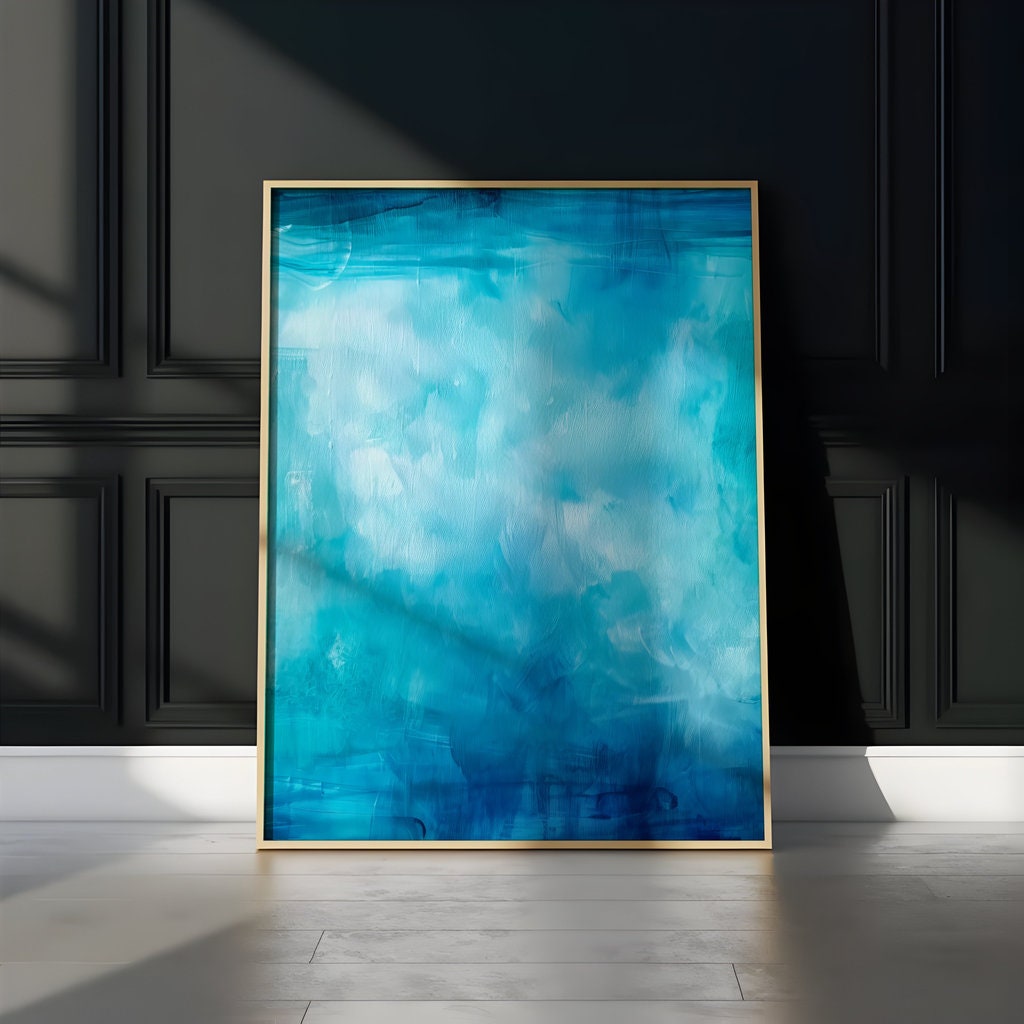 Oceanic Dreamscape: Abstract Blue Wave Art Print | Serene & Modern Framed Wall Decor