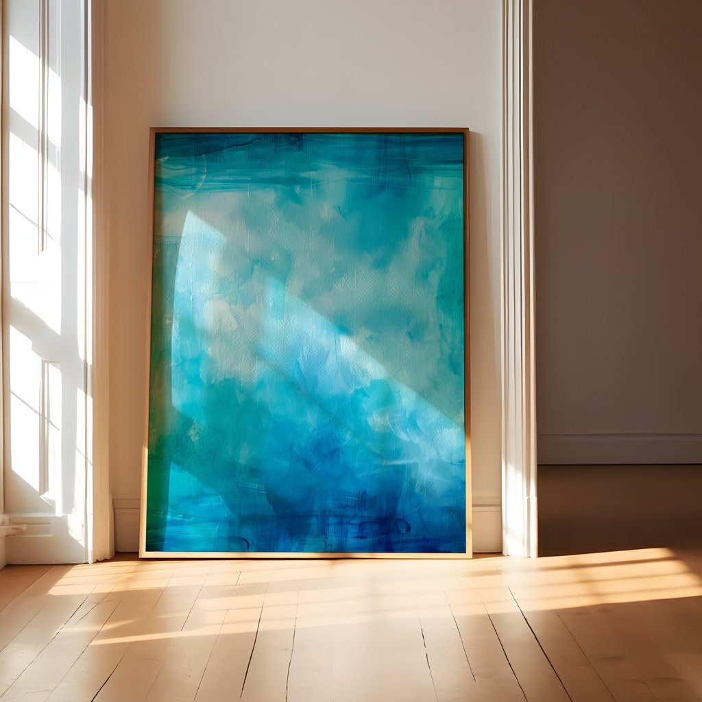 Oceanic Dreamscape: Abstract Blue Wave Art Print | Serene & Modern Framed Wall Decor