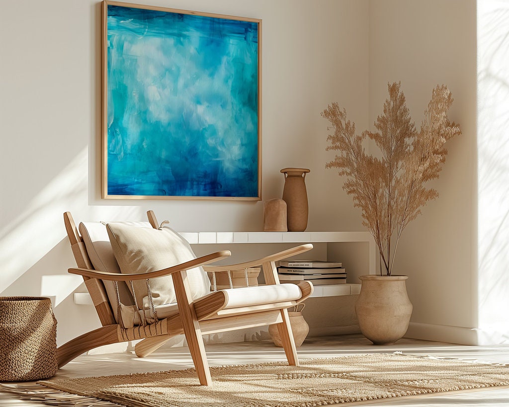 Oceanic Dreamscape: Abstract Blue Wave Art Print | Serene & Modern Framed Wall Decor